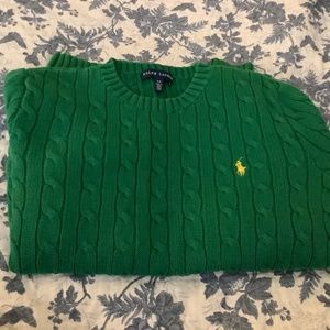 Ralph Lauren Cable Knit, Like New Green Cotton Sweater, size S